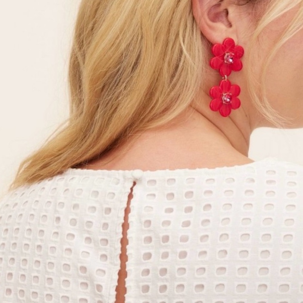 🆕 Kate Spade x Target Red Floral Drop Earrings with Gems - NIB